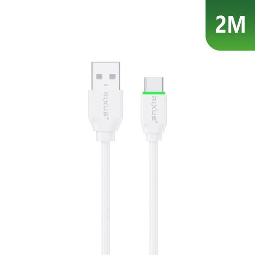 Rixus RXU82C Boost USB-C -lataus- ja tiedonsiirtokaapeli, 2 m – valkoinen