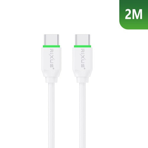 Rixus RX2016 USB-C–USB-C 60 W pikalatauskaapeli, 2 m – valkoinen