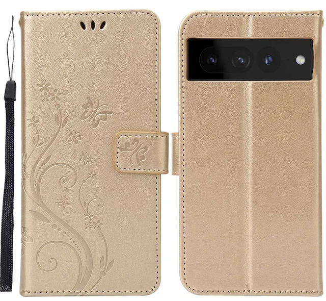 Google Pixel 7 Pro Wallet Stand PU Suojakuori - Flower Butterflies